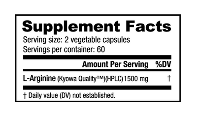 NutraBio Arginine (750mg) - 120 Vegetable Capsules