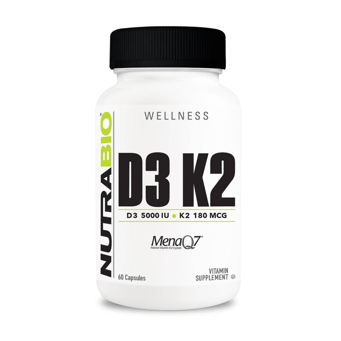 NutraBio Vitamine D3 K2 (5000 UI D3, 180 µg K2)