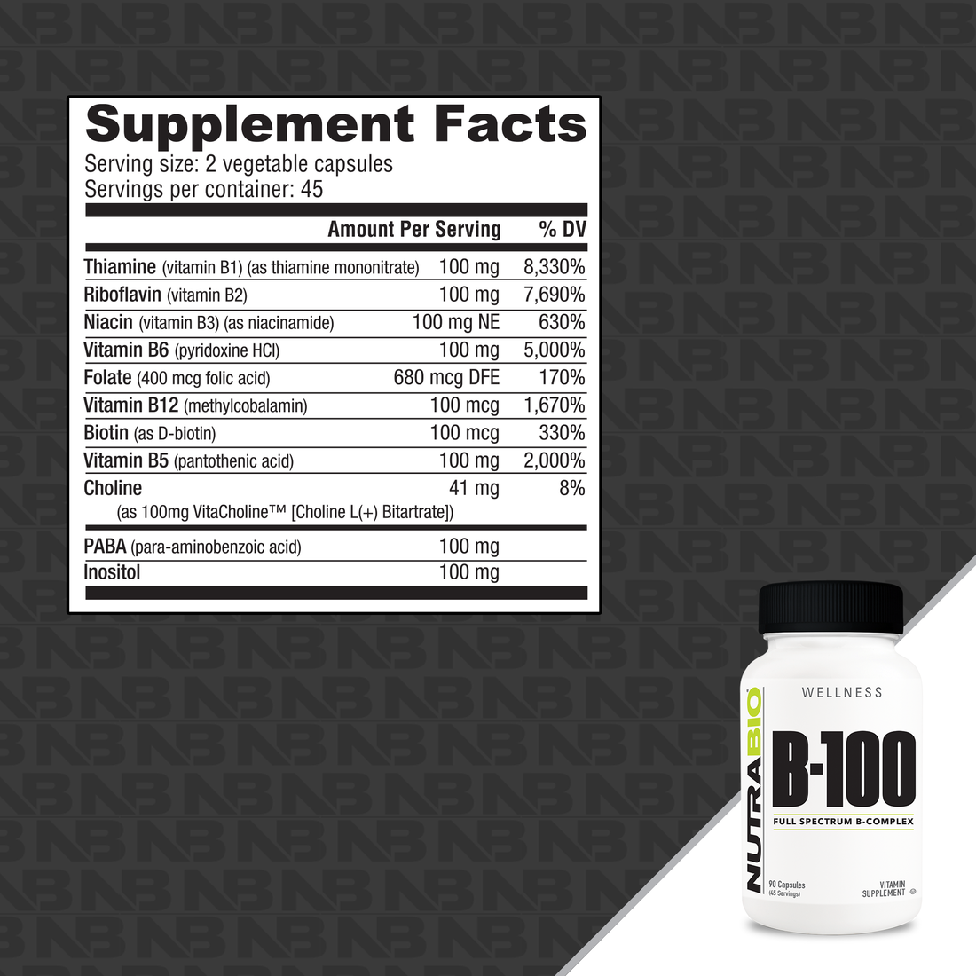NutraBio Complexe Vitamine B-100