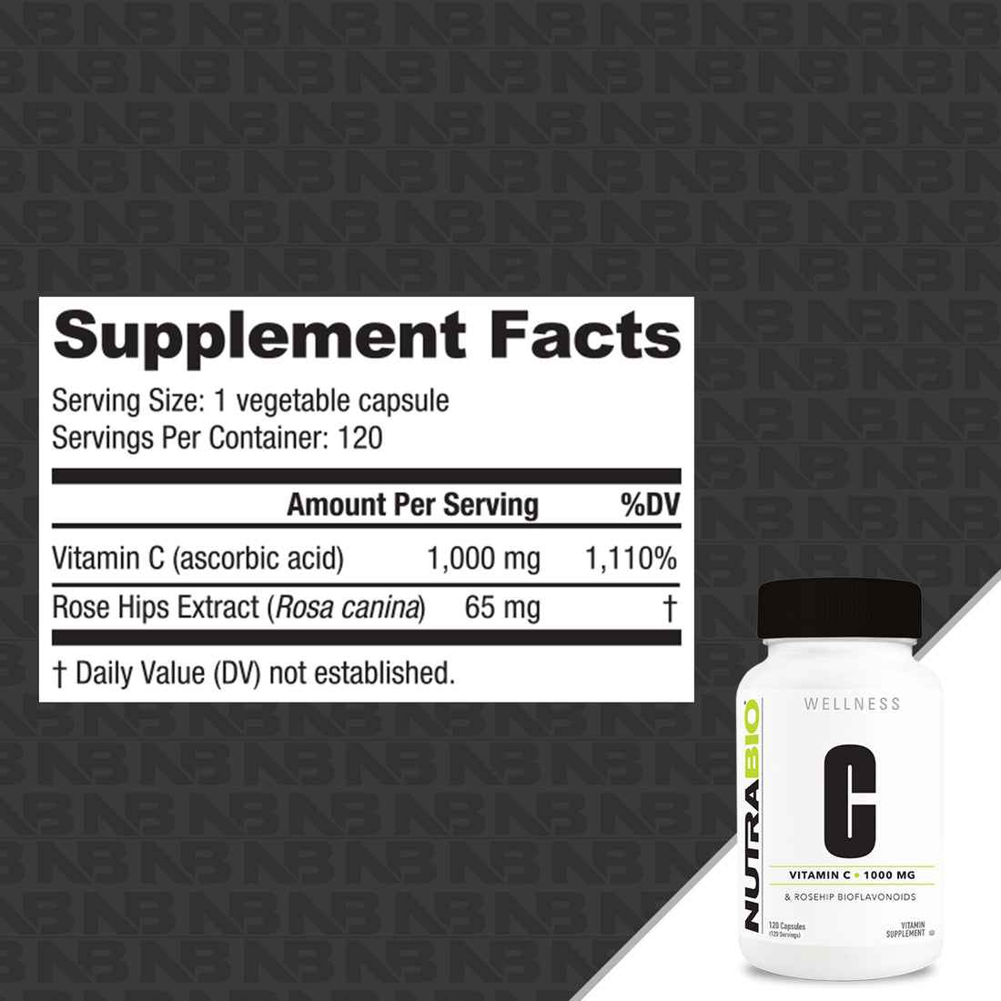 NutraBio Vitamine C 1000mg avec Cynorhodon