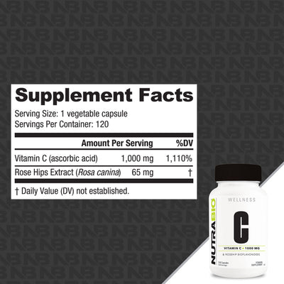 NutraBio Vitamine C 1000mg avec Cynorhodon