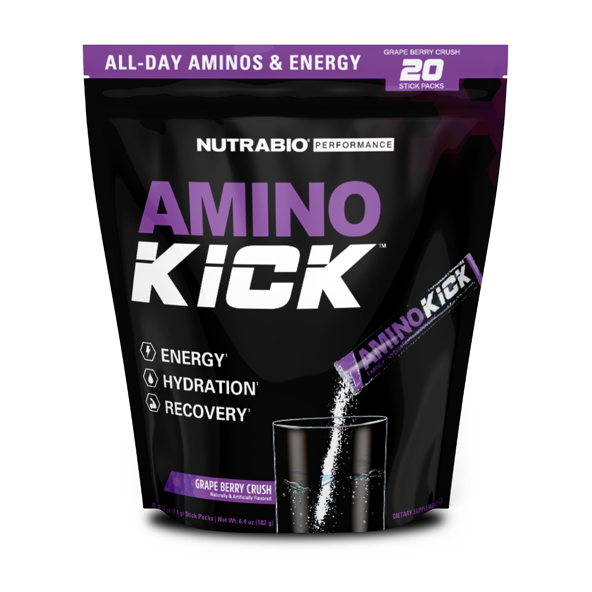 NutraBio Amino Kick Stick Pack Bag - 20 Servings