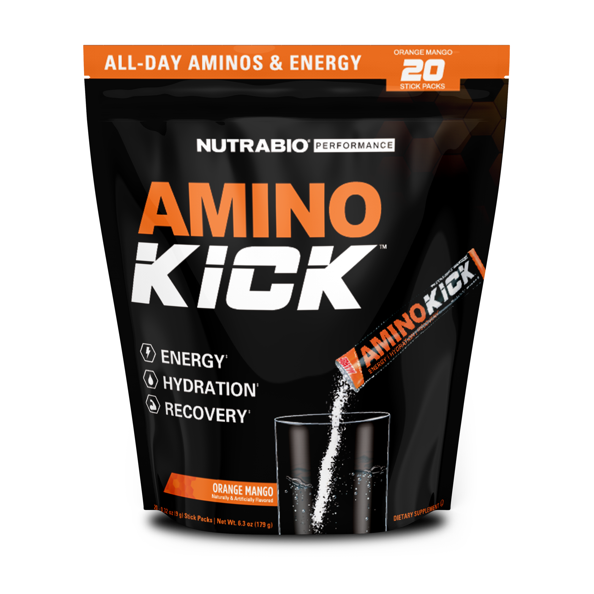 NutraBio Amino Kick Stick Pack Bag - 20 Servings