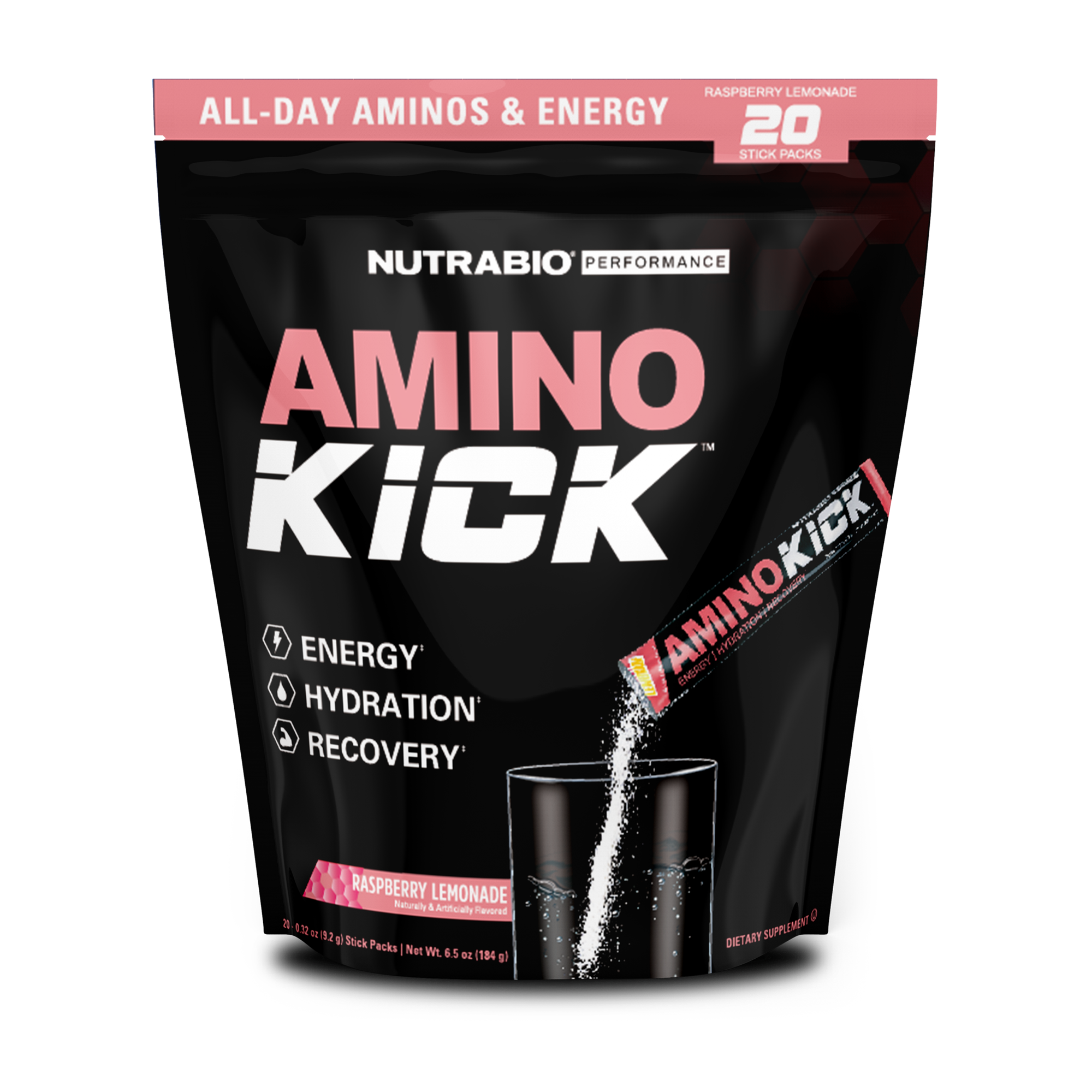 NutraBio Amino Kick Stick Pack Bag - 20 Servings