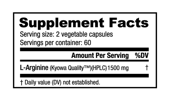 NutraBio Arginine (750mg) - 120 Vegetable Capsules