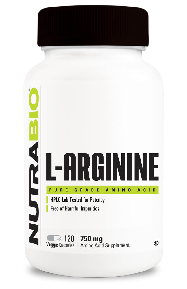 NutraBio Arginine (750mg) - 120 Vegetable Capsules