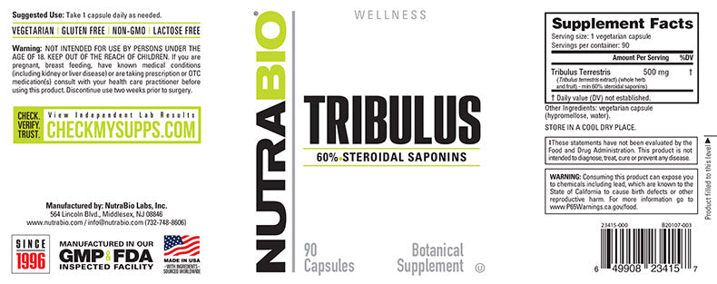 NutraBio Tribulus Terrestris - 90 Vegetable Capsules