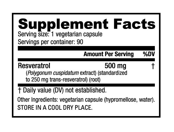 NutraBio Resveratrol (500mg) - 90 Vegetable Capsules