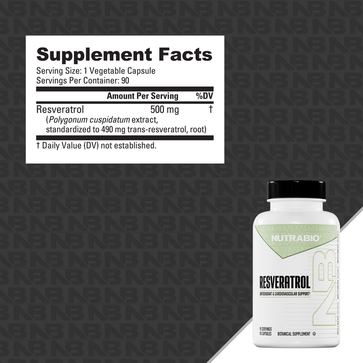 NutraBio Resveratrol (500mg) - 90 Vegetable Capsules