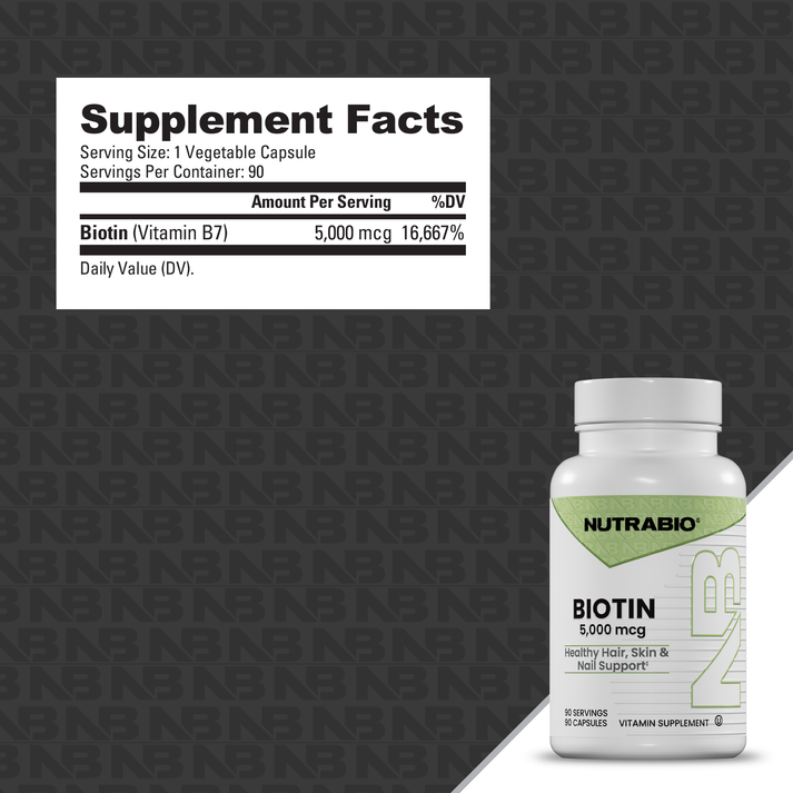 NutraBio Biotin (B-7)(5000mcg)