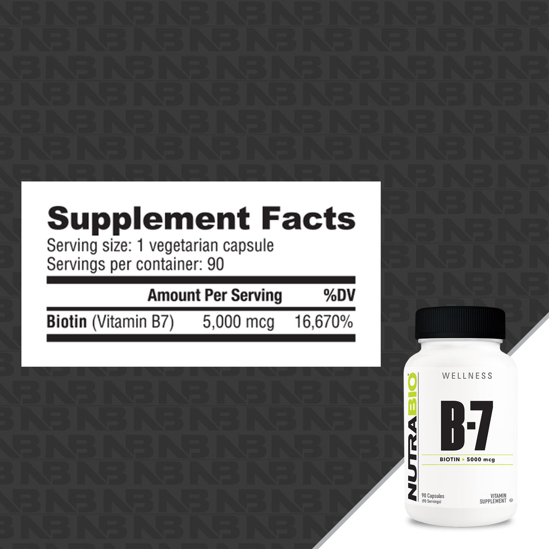 NutraBio Biotin (B-7)(5000mcg)