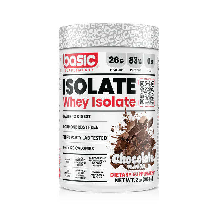 Basic Whey Isolate Protein Powder, Zero Fat, 26g Protein