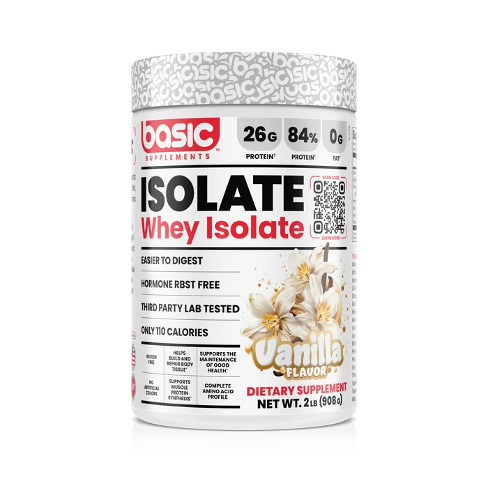 Basic Whey Isolate Protein Powder, Zero Fat, 26g Protein