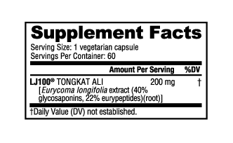 Nutrabio Tongkat Ali LJ100 200mg 60 Capsules High Definition